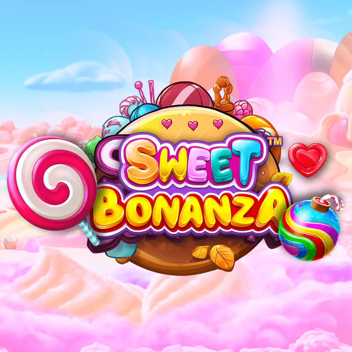 Tela do jogo Sweet Bonanza com grade 6x5, símbolos de frutas e balas coloridas